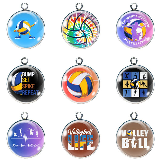 9 Volleyball glass cabochon charms