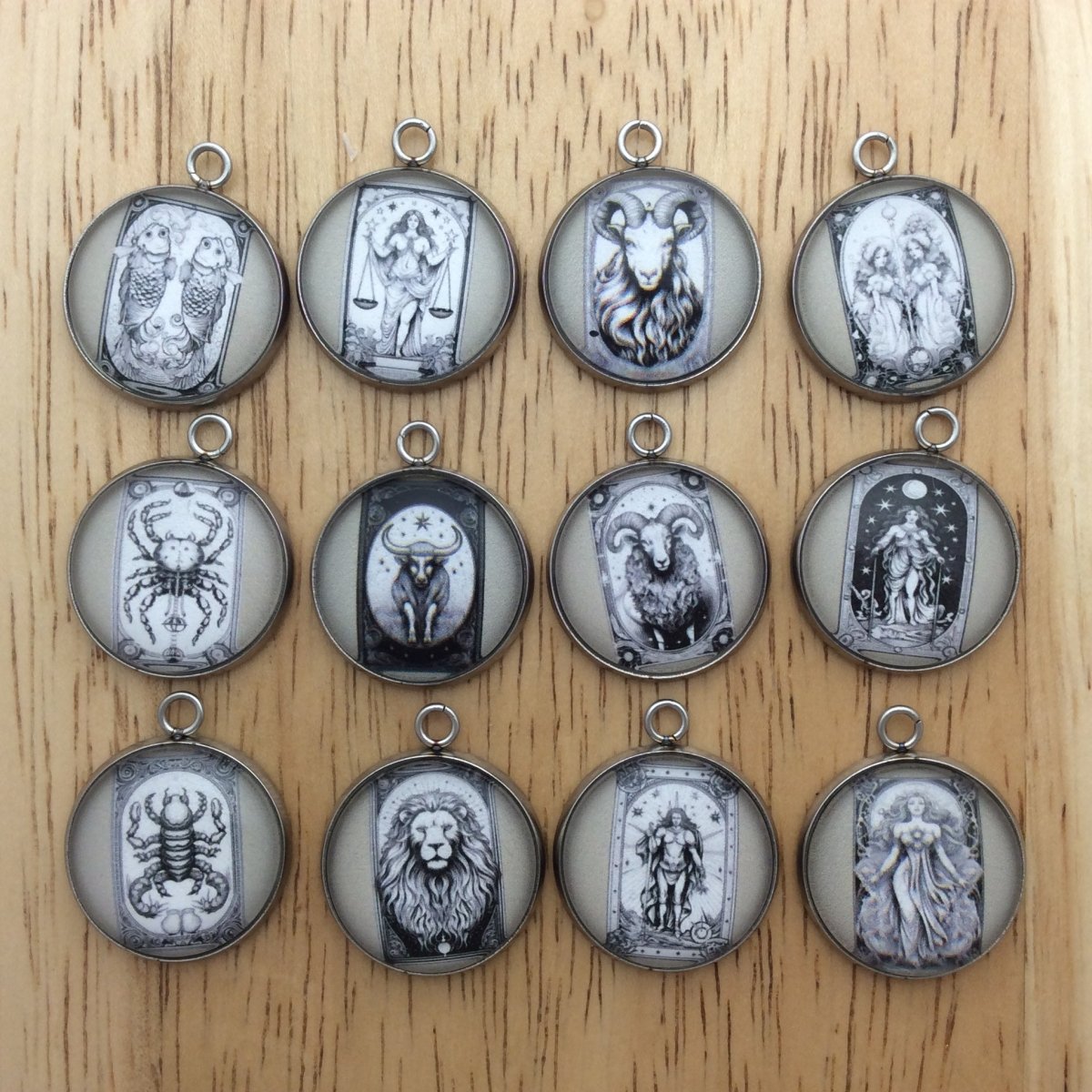 12 Zodiac tarot card glass cabochon charms